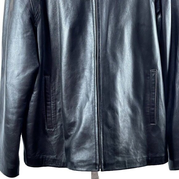 Mens Black Leather Jacket With Zipper Closure & Pockets - Picture 4 of 16